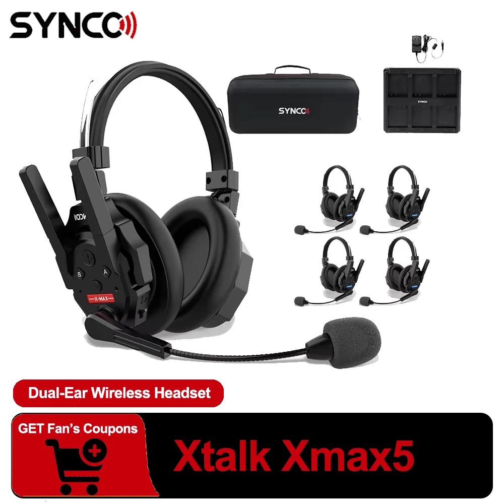 

Synco Xtalk Xmax5 Full-Duplex 2.4GHz Wireless Intercom Headset Microphone System 500m Reliable Transmission Range