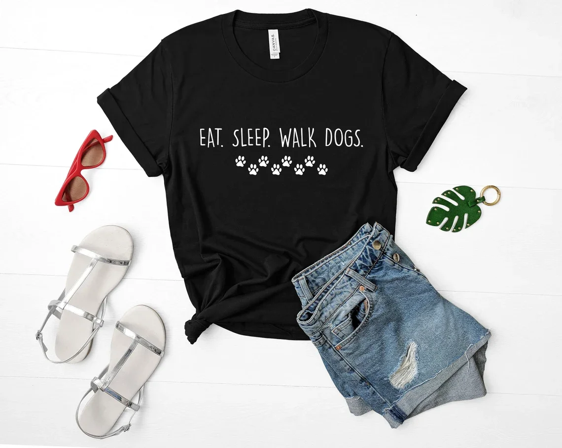 Sugarbaby Eat Sleep Walk Dogs Funny Graphic T-shirt Short Sleeved Fashion Cotton t shirt Unisex Dog Lover t shirts Drop Shipping