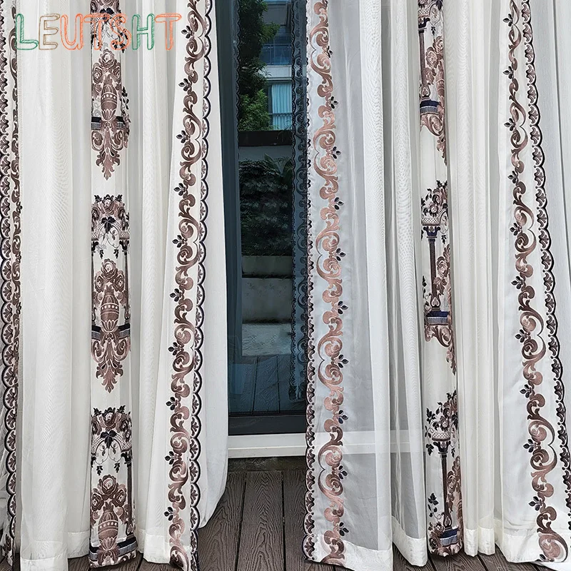 

Custom Size Villa High Windows and Retro Luxury Living Room French High-end Embroidered Tulle Curtain Wedding Decoration Curtain