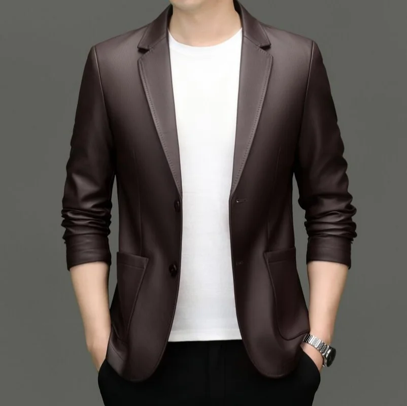 8557 Sheep Leather Casual Suit Men\'s Jacket Slim Spring and Autumn Thin Section Black Brown