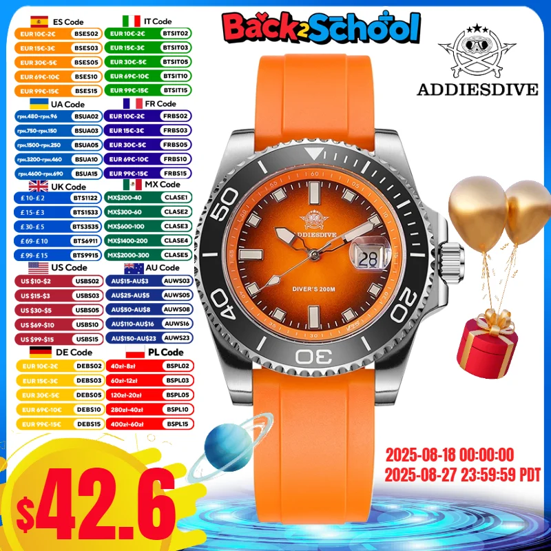 

ADDIESDIVE 41mm Watch For Man Fashion Ceramic Sunstreaker Bezel Quartz Watches Luminous 200m Waterproof Stainless Watch AD2089