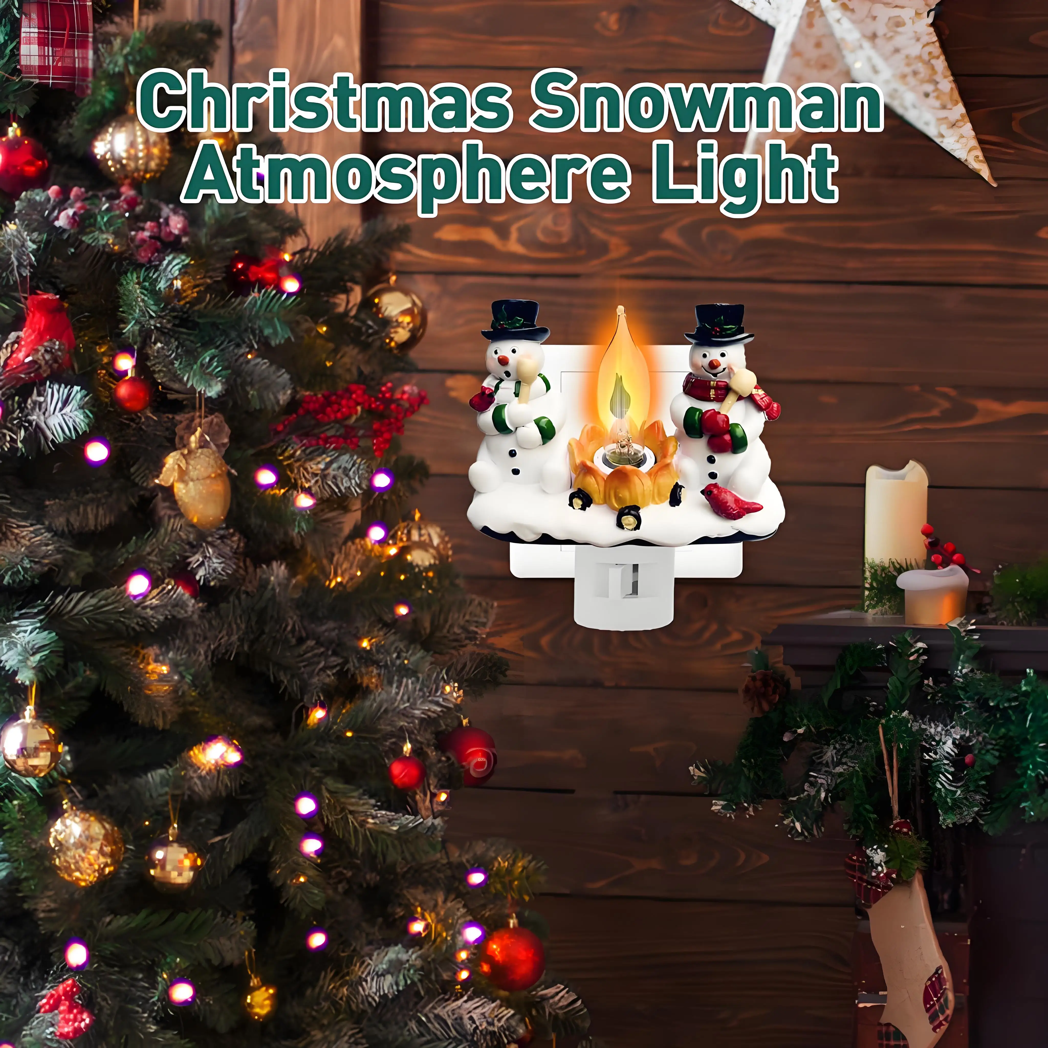 Rotating Snowman Night Light with Flame Effect, 4-inch Resin Plug-in for Cozy Christmas Decor - Bedroom & Living Room Ambiance