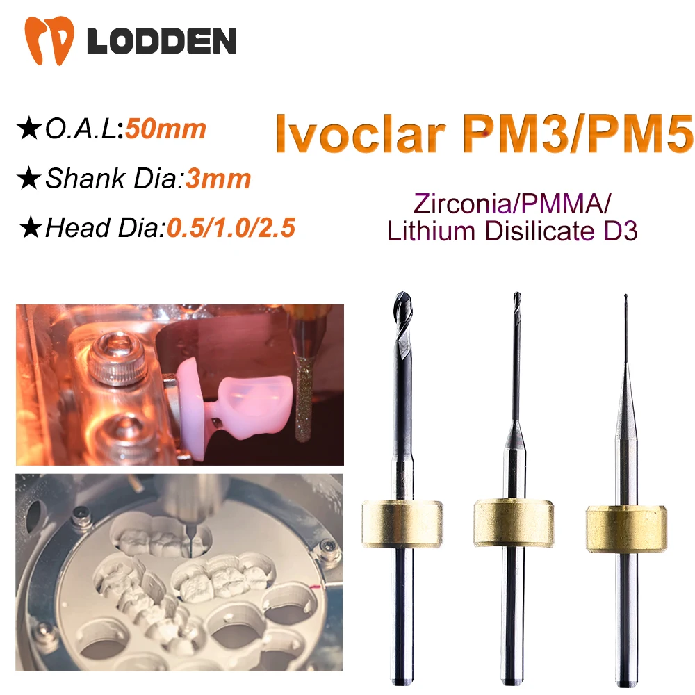 

Шлифовальный инструмент Ivoclar PM3/PM5 для стоматологического фрезерования, PMMA/дисиликат лития/Цирконий D3, длина 50 мм, 0,6/1,0/2,5 мм, шлифовальный инструмент