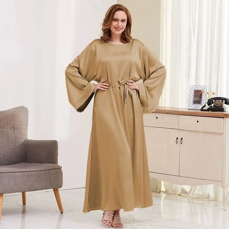 

Ramadan Solid Maxi Kaftan Abaya, Modest Long Sleeve Crew Neck Kaftan Dress, Islam Women's Clothing