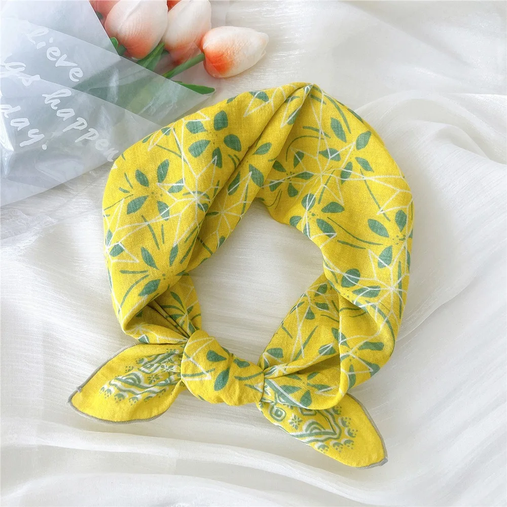 

Модный квадратный платок с цветочным принтом из хлопка и льна, мягкий женский платок для волос, носовой платок, головной платок, шейный платок для женщин, лето-осень