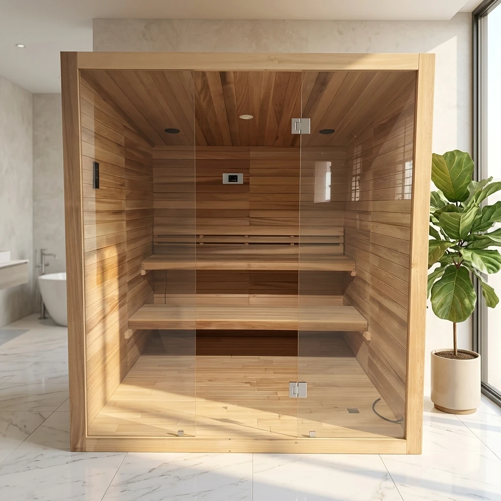 Large Size Traditional Home Electric Sauna Room with Solid Wood Construction Computer Control Panel for 4 People Villa Use