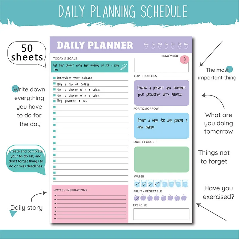 Planner Agenda Notebook Schedules Daily Plan To Do List Notepad 50 Sheets Thick Office School Supplies Stationery