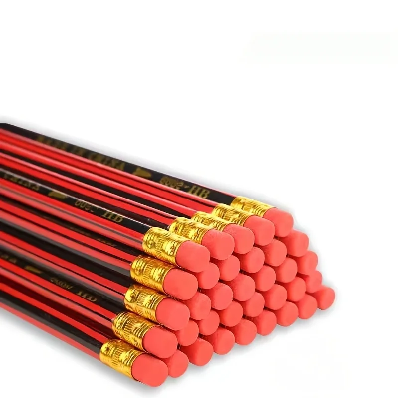 HB Holzstifte mit Radiergummi – rote und schwarze Fässer zum Schreiben, Zeichnen und Skizzieren – ideal für Studenten und Bürobedarf – Detail 5