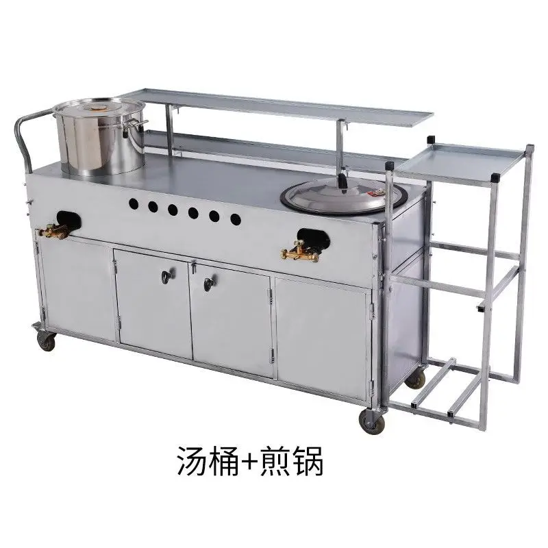Fried vegetables stall snack car night market steamed buns frying pan breakfast car pancakes fruit cart