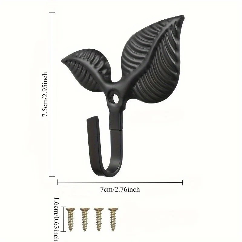 Rustic Black Metal Leaf Wall Hooks - Easy Install, Single Layer Coat & Hat Hangers for Home Decor