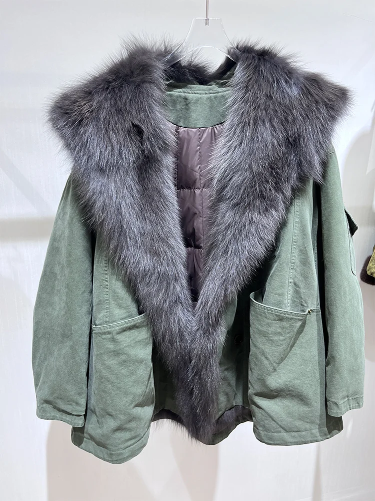 

2025 Fashion Winter Women Goose Down Natural Fox Fur Collar Coats Jacket Style Luxury Female Coats Puffer Jackets Hot Sale