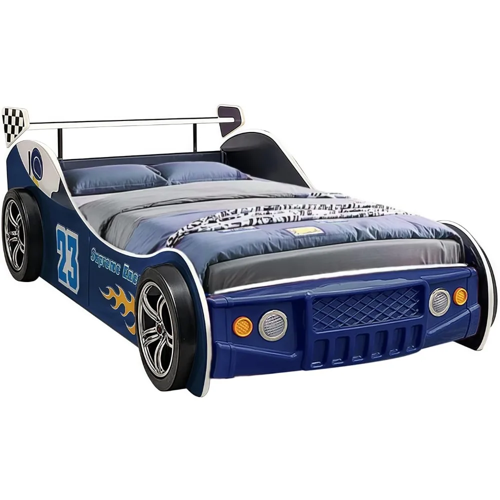 

Car Bed Twin Size for Kids, Race Car Shaped Wooden Platform Bed Frame with Headboard Wheels and Support Slats for Boys Toddlers