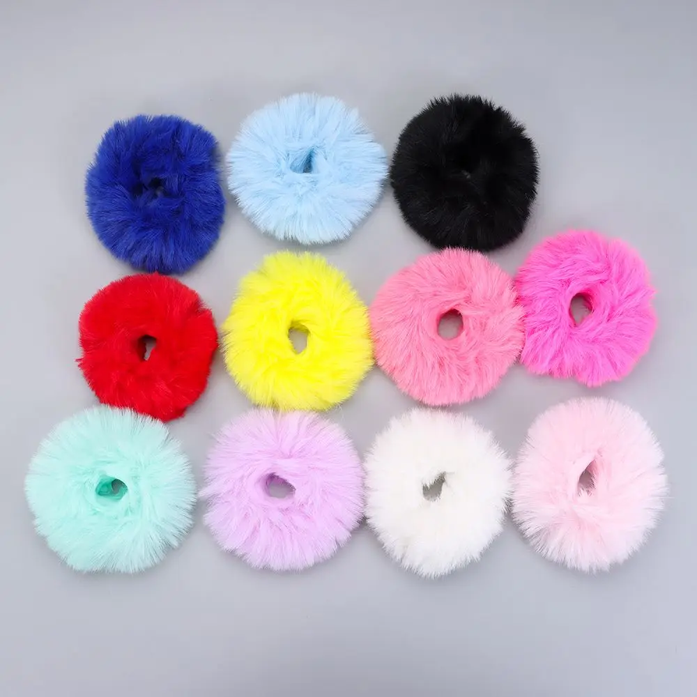 Women Girls Winter Fur Hair Scrunchies Pom Pom Hair Tie Fuzzy Elastic Hair Bands Ponytail Holders Fashion Hair Accessories