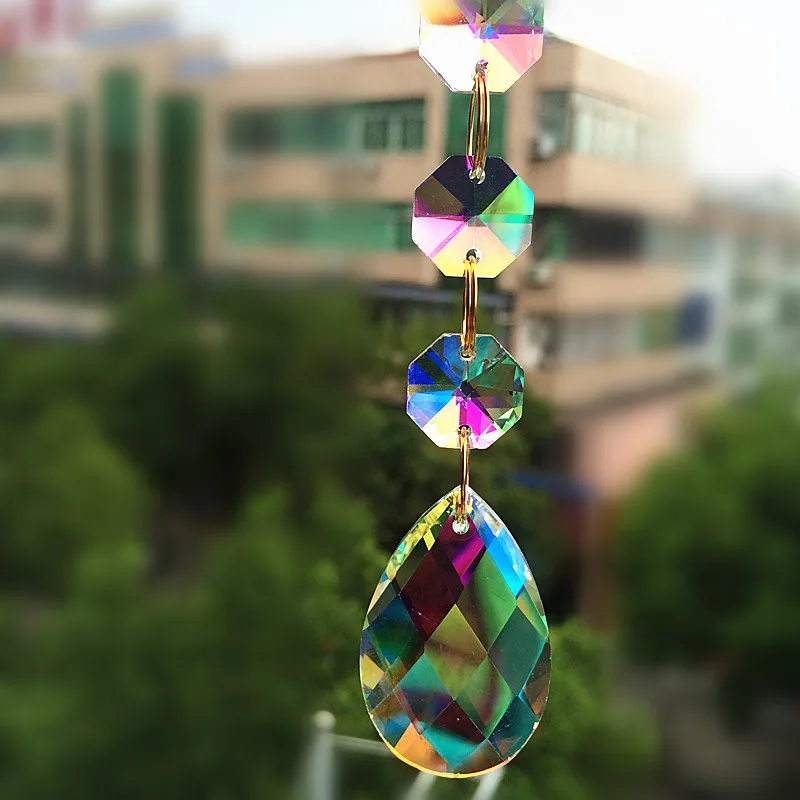 Hot Selling Sparkle AB Color Crystal Chandelier Prisms (3pcs Octagon Beads +38mm Clear Pendant) Lamp Pendent For Christmas Tree