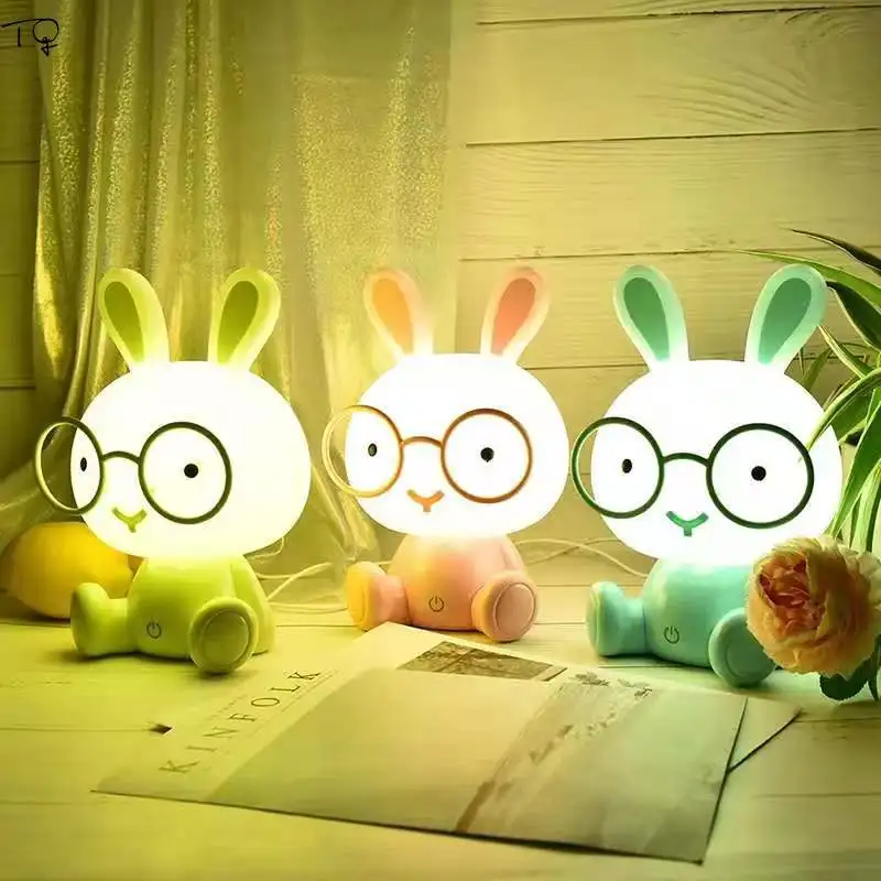 Cartoon Glasses Rabbit LED Night Light Modern Touch Switch Dimming USB Charger Eye Protect Energy Saving Bedroom Kid\'s Room Gift