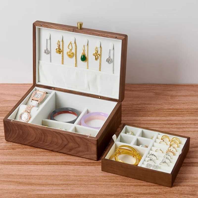 

Solid Wood Jewelry Box Large Capacity Exquisite Jewellery Case Dustproof Jewelry Boxes Luxury Portable Jewellery Organizer Cases