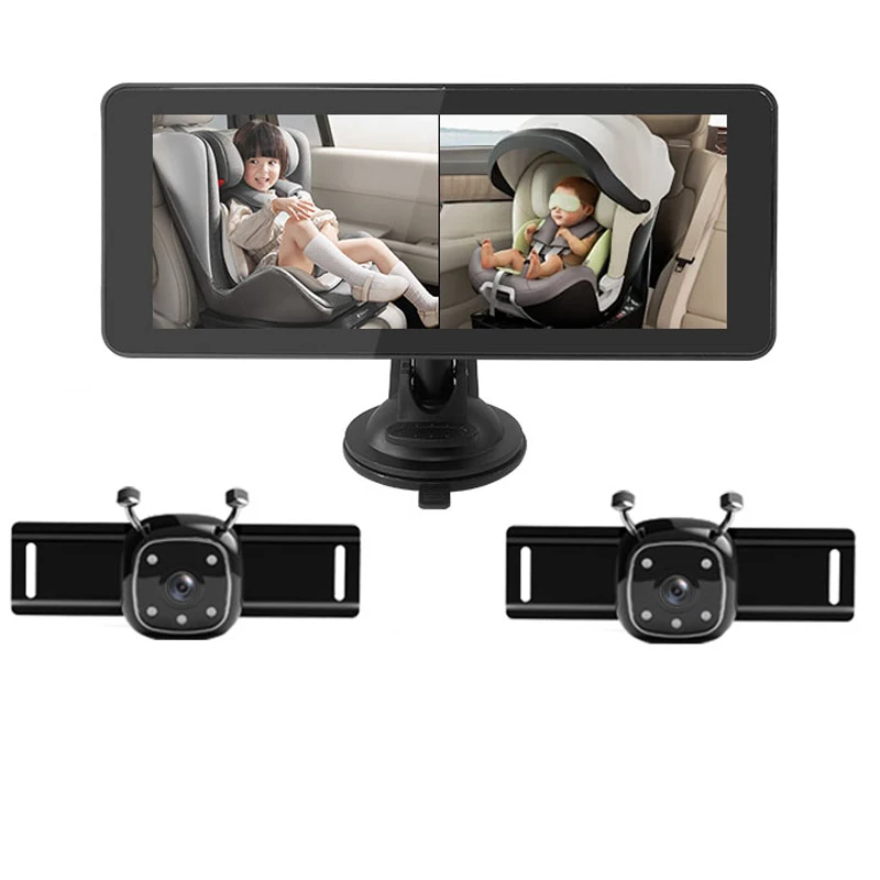 HD 2CH Baby Car Camera, 6.86 Inch Dual Channel Split Screen Car Baby Monitor for Back Seat to Observe Toddlers Infants Kids