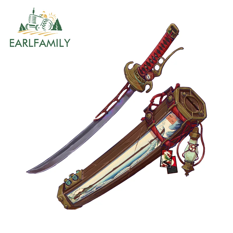 

EARLFAMILY Swords With Scabbards Art Japanese Style Car Stickers Cool Trunk Rear Windshield Decals PVC Campervan Racing Drifting