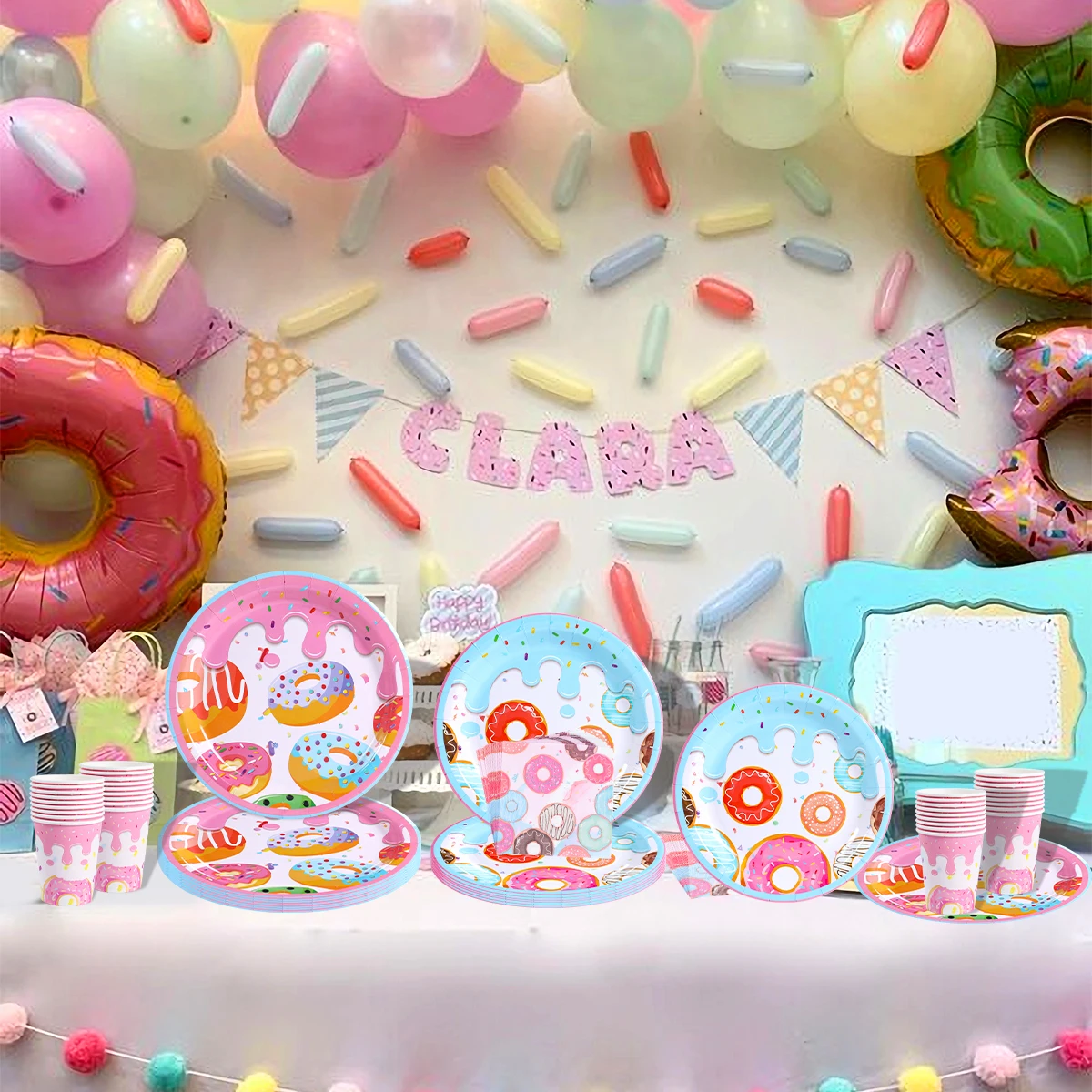 Descartável Donut Party Tableware, Doce Tema, Donut Grow Up, 1st Birthday Party, Casamento, Crianças, Decoração do chuveiro do bebê