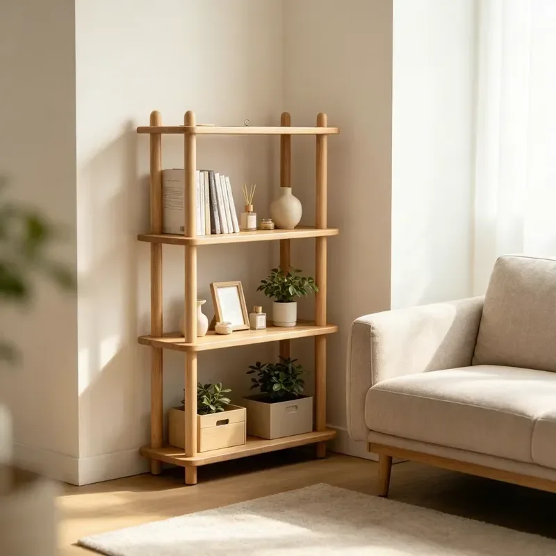 KIKA wooden 5-layer narrow shelf, wall-mounted non-folding space-saving multi-purpose small storage rack, suitable for living