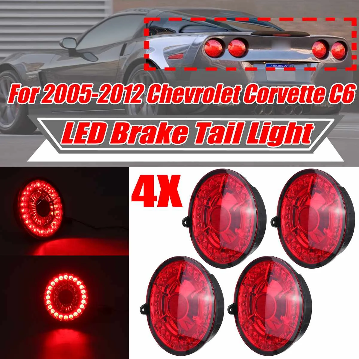 4X LED Car Tail Lights Stop Brake Light Brake Stop Tail Light Lamps For Chevrolet Corvette C6 Coupe 2005-2013 Car Accessories