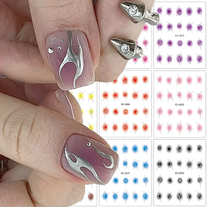 1/6pcs French Gradient Color Nail Sticker 3D Irregular Heart Lines Nail Arts DIY Self-Adhesive Slider Manicure Decals Decoration