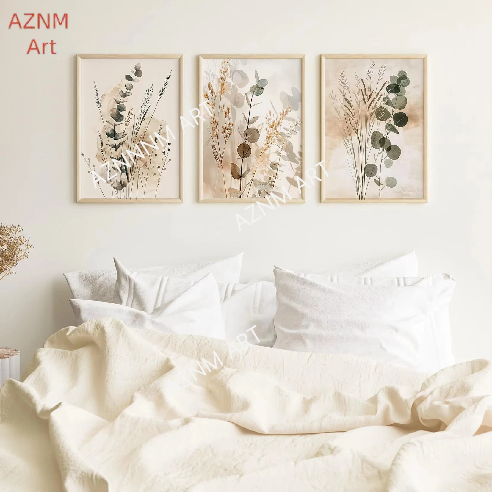 3pc Botanical Wall Artwork Neutral Minimalist Prints Scandinavian Bedroom Decor Eucalyptus Triptych Boho Living Room Wall Art
