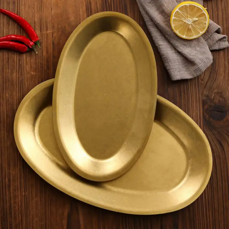 Stainless Steel Dinner Tray Multi-Size Lunch Container Snack Dish Dumpling Plate Appetizer Serving Fries Platter Kitchen Gadgets