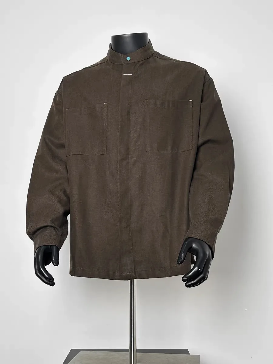 

Ретро японское Sle Long Sve свободное повседневное irt мужское осеннее универсальное однотонное пальто на пуговицах для пар из полиэфирного волокна