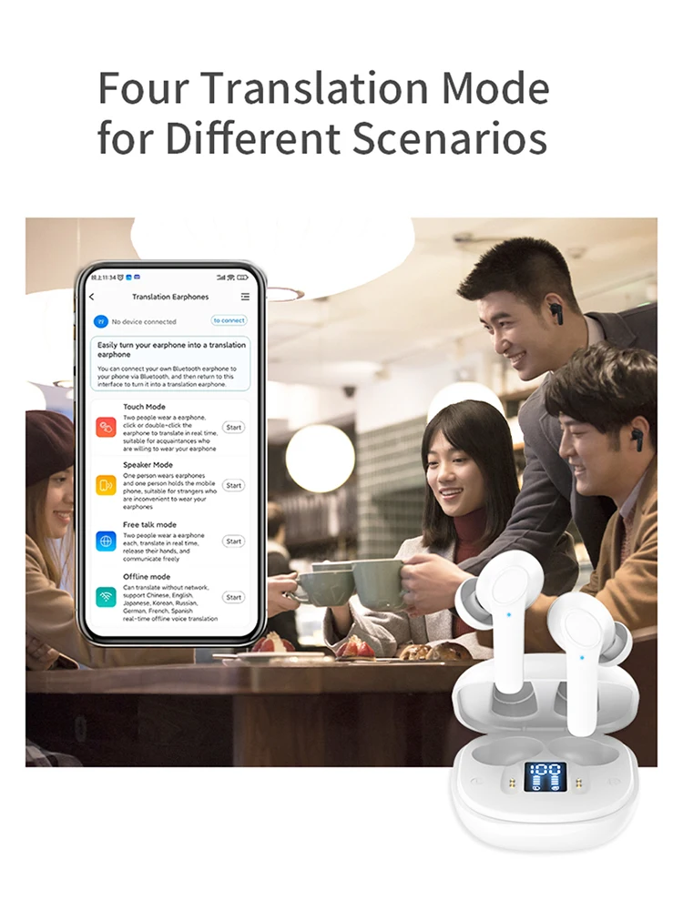144 lingue Auricolari traduttore in tempo reale Precisione del 99% Auricolari wireless per traduzione BT 4 modalità di traduzione per viaggi d'affari