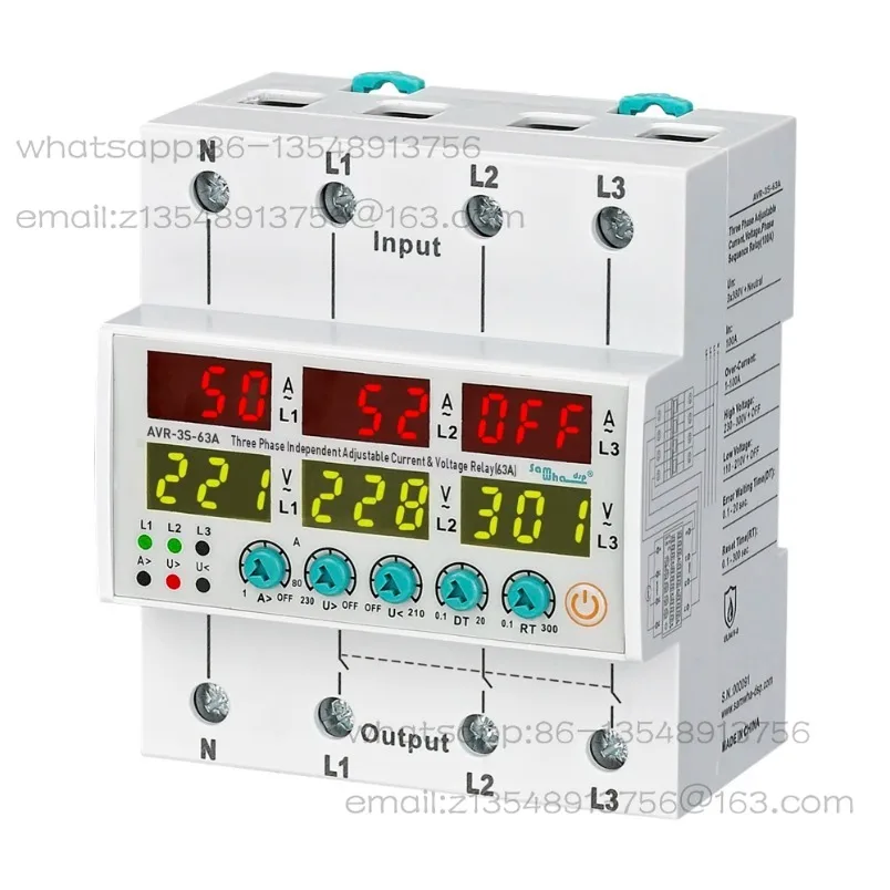 AVR-3S-XXA 3x380V+Nuetral Adjustable Current & Voltage Non-sync Relay 63A,80A,100A