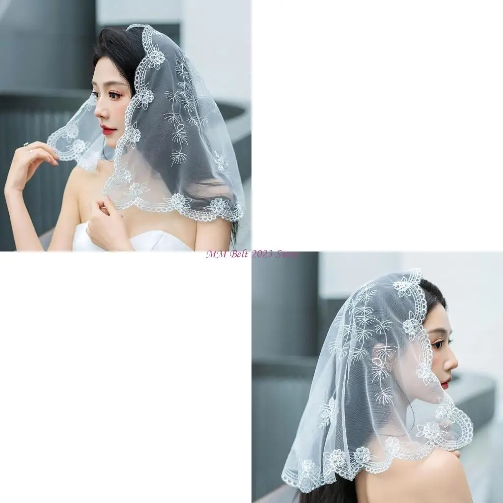 

49ME традиционная кружевная вуаль для свадьбы, латинский массовый платок, вуаль для женщин, вуаль-мантилья для католической убор