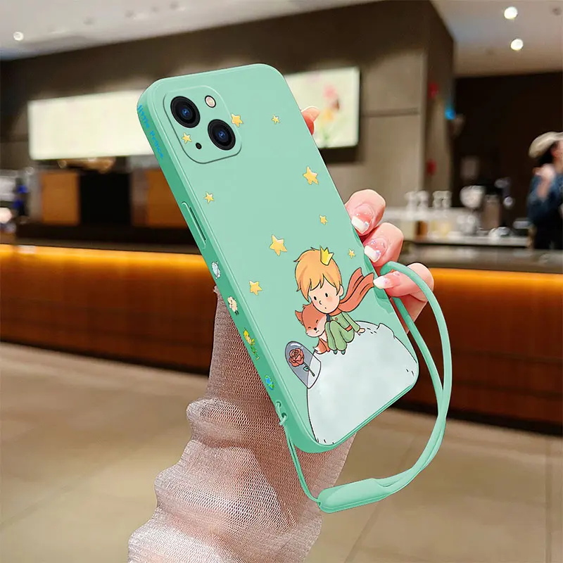 Little Prince Phone Case For iPhone 15 14 13 12 11 Pro Max Mini X XR XS MAX SE20 8 7 Plus Silicone Cases with Hand Strap