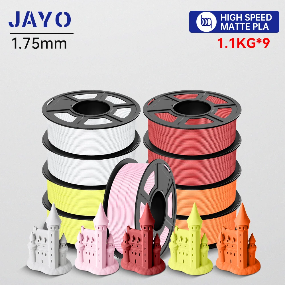 JAYO Hochgeschwindigkeits-PLA-Matt-3D-Filament 1,75 mm PLA-3D-Drucker-Filament 9 Rollen/Set Ordentlich gewickelte 3D-Druckmaterialien mit mattem Effekt