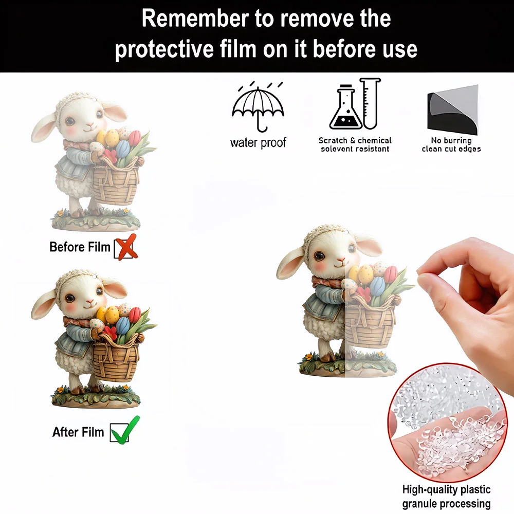 2D Easter Bunny Acrylic Pendant Keychain Car Rearview Mirror Accessories Backpack Small Pendant Easter Party Decorations