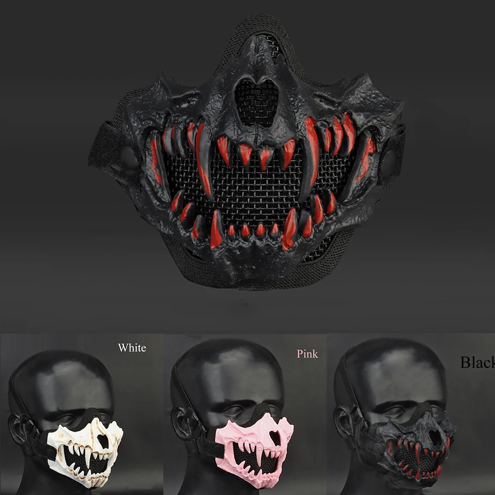 Tactical Protective Tusk Mask Self Defense CS Gaming Cosplay Breathable Double Layer Wire Half Face Mask Black White Pink