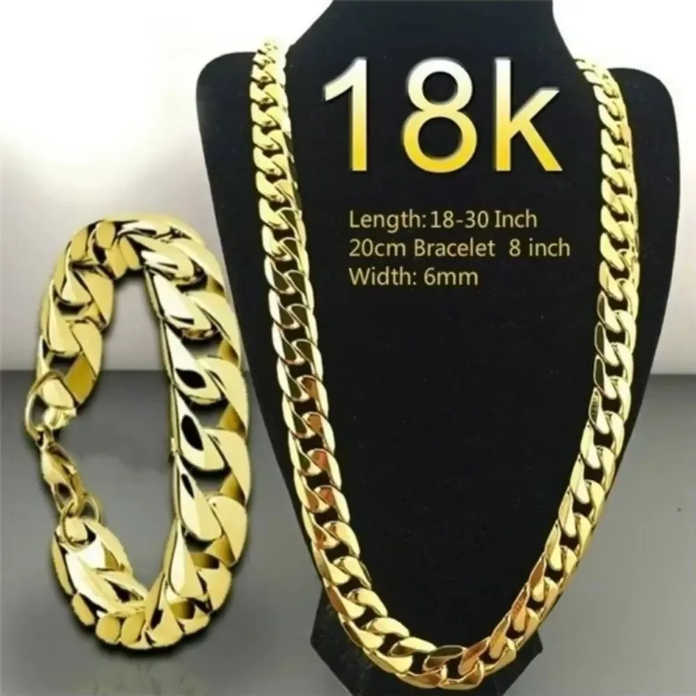 Fashion Men 18K Gold Necklace Cuban Chain Necklace For Men Jewelry Gifts