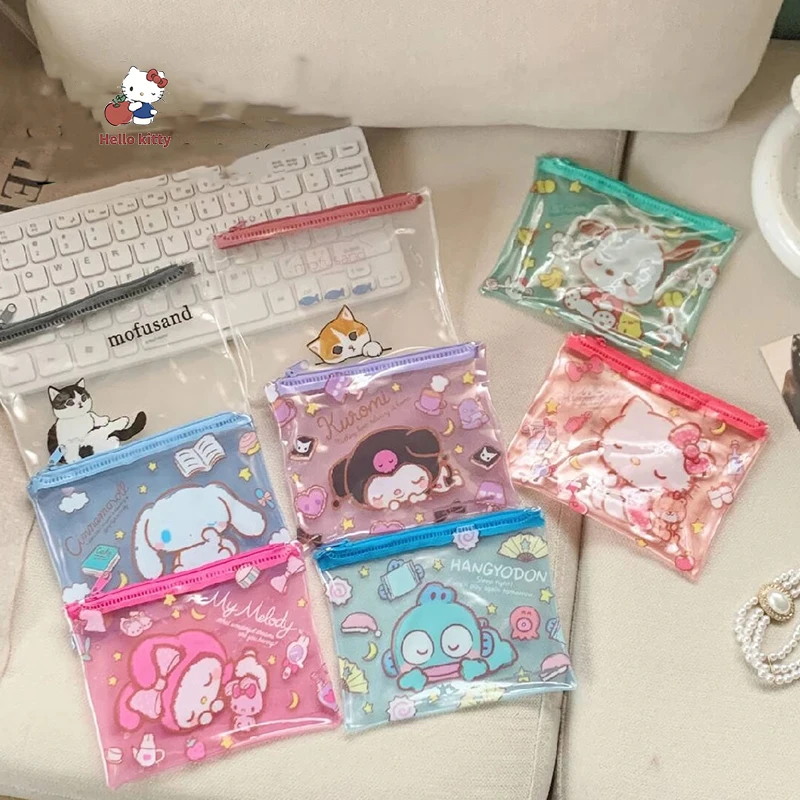 Cute Sanrio Transparent Pvc Storage Bag Cartoon Hello Kitty Cinnamoroll Anime Jewelry Cosmetic Storage Bag Card Zero Wallet Gift