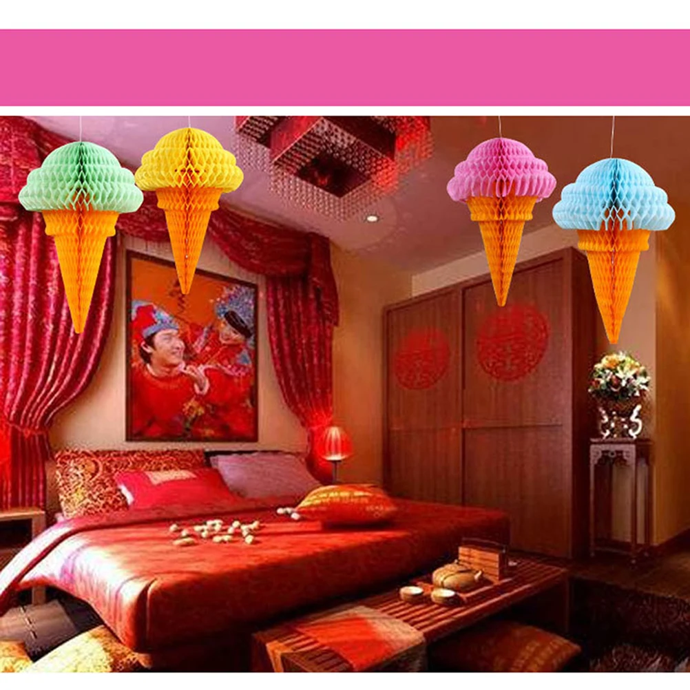 

5pcs Honeycomb Ball Decoration Hanging Paper Ice Cream Window Decorations Tissue Party Festival DIY Wedding Birthday