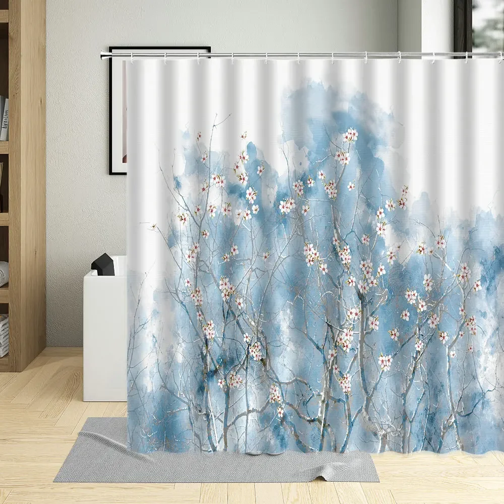 Vintage Shower Curtain for Bathroom, Beautiful Flower, Cherry Blossom Tree, Polyester Fabric, Bathtub, Home Decor Screens