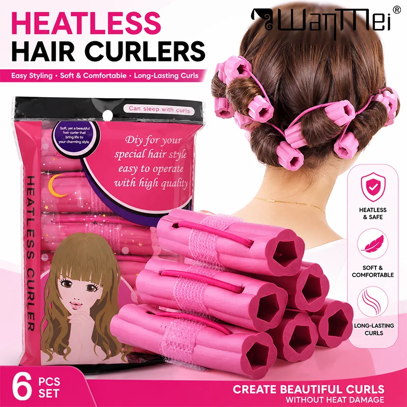 6-teiliges Set hitzefreier Lockenwickler, selbstklebende Schwamm-Lockenwickler, weiche Schaumstoff-Lockenwickler zum Schlafen, tragbares Styling-Zubehör für den Salon