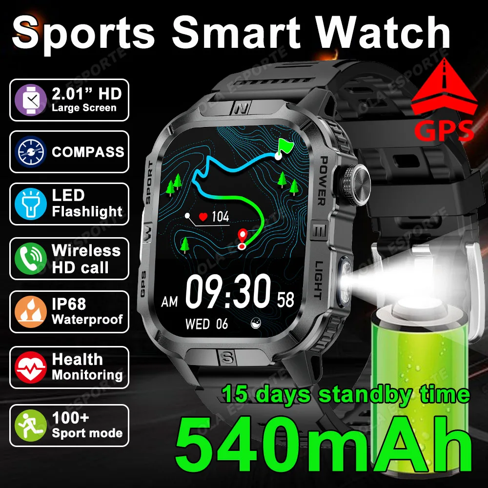 

Мужские спортивные часы на открытом воздухе, водонепроницаемые Bluetooth-вызовы, GPS-позиционирование, несколько режимов упражнений, шагомер, монитор здоровья, умные часы