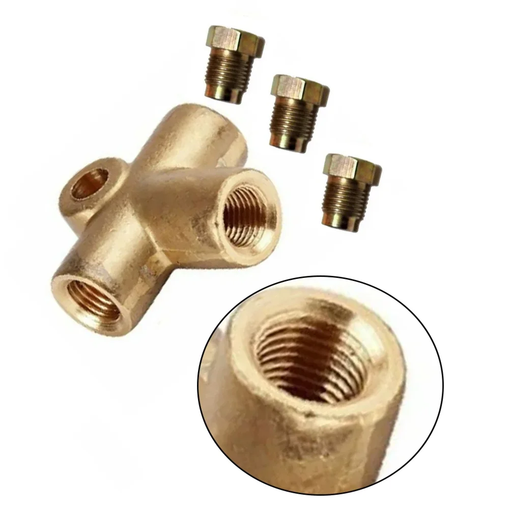 1 st Koper 3 Way T Stuk Remleiding Connector Met 3xM10 Mannelijke Korte Moer voor 3/16 "Pijp Auto Remslangen