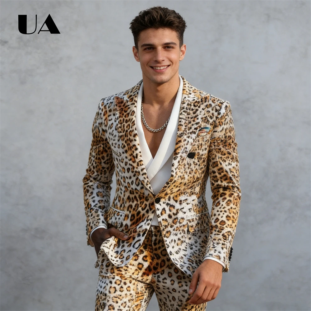 

Digital Printed Men's 2-Piece Suit, XS-4XL Blazer Trousers Fashionable Prom Suit Attire High Street Trendy Tuxedo Jacket Pants