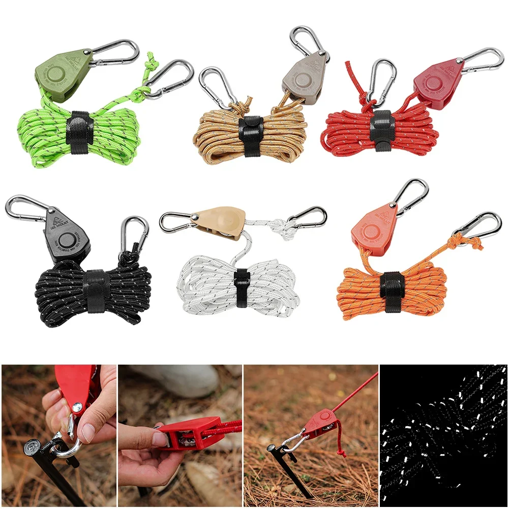 4M Camping Tent Tie Down Tightener Fastening Pulley Adjustable Ratchet Hangers Awning Rope Ratchet Hangers Tightening Straps