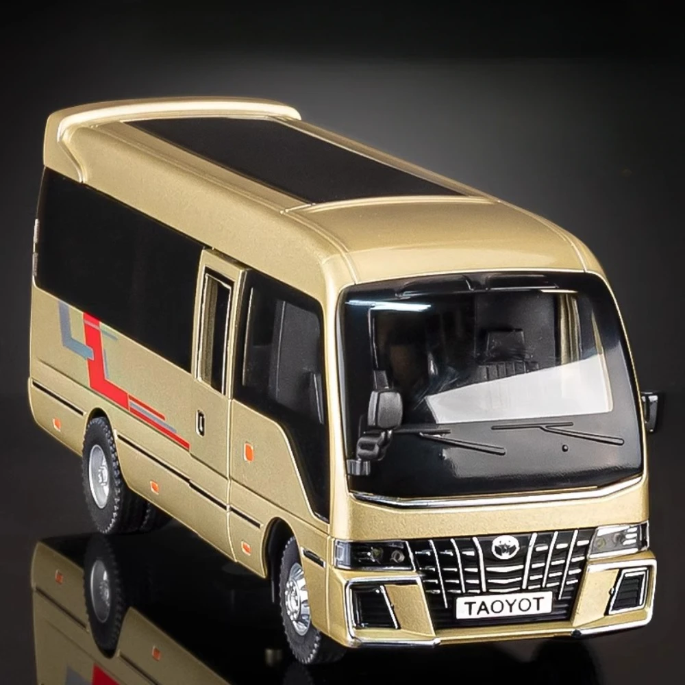 1:32 TOYOTA Coaster Bus Legering Model Auto Speelgoed Metalen Diecast Deuren Geopend Modellen Geluid Licht Trek Speelgoed voor Jongens Kids Geschenken