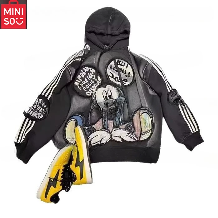 MINISO Disney Mickey Sweater Berkerudung Bordir Tugas Berat Pria Wanita Musim Semi Musim Gugur Hoodie Pasangan Baru Pullover Tren Kasual
