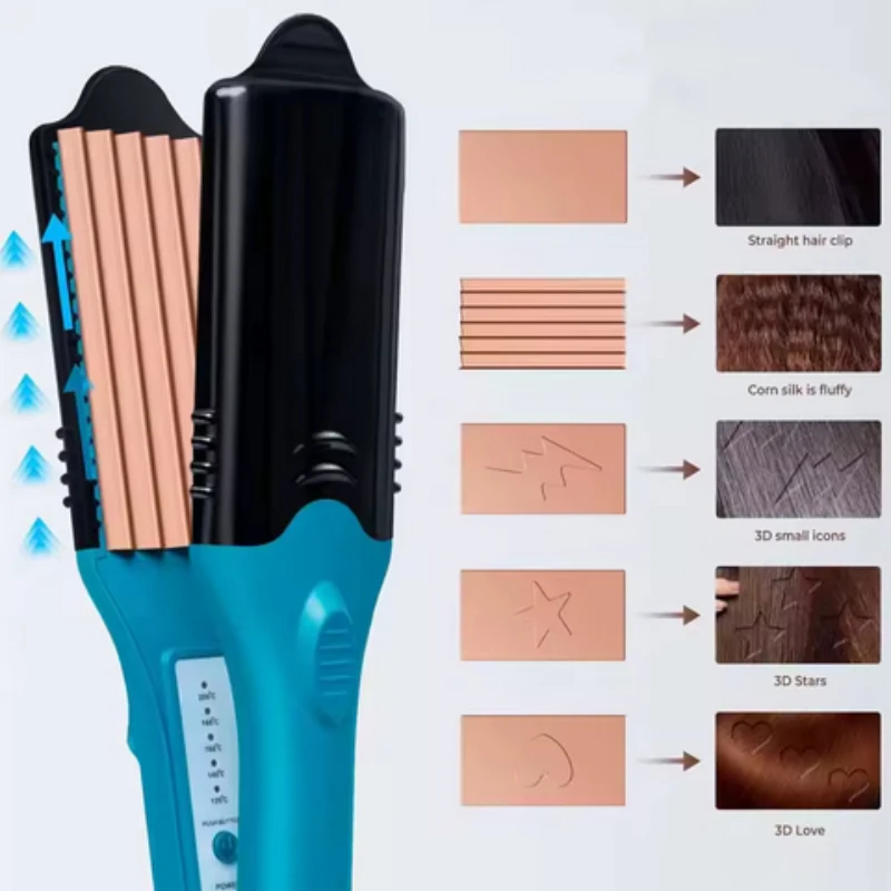 

Fashion New 3D Hair Stamper Star Heart Hair Crimp Straightener Changeable Heat Plates Hair Imprinting Iron