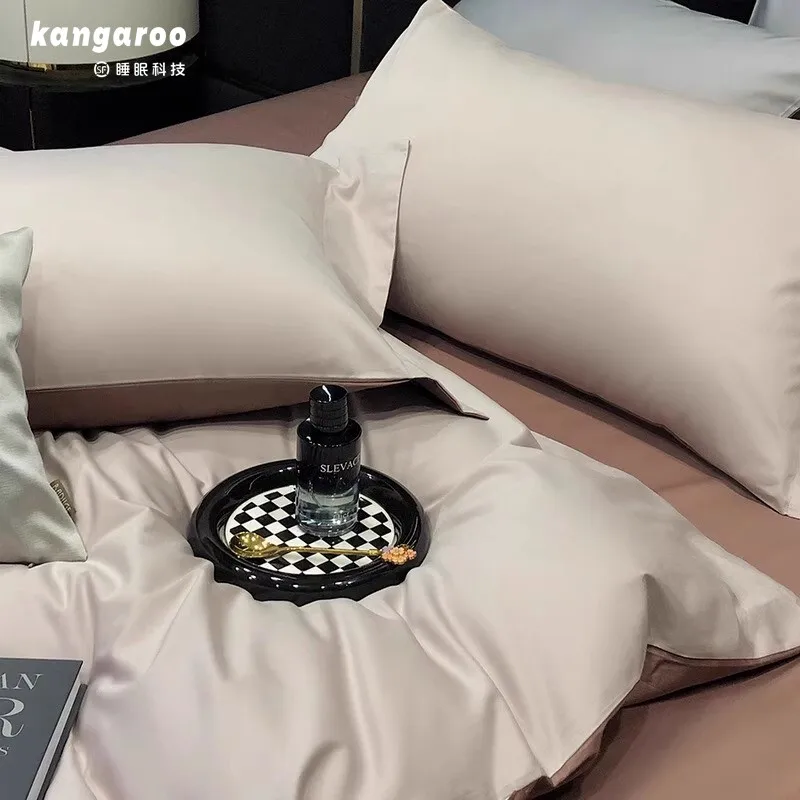 YJQ 200 long-staple cotton four-piece set simple solid color quilt cover bedding