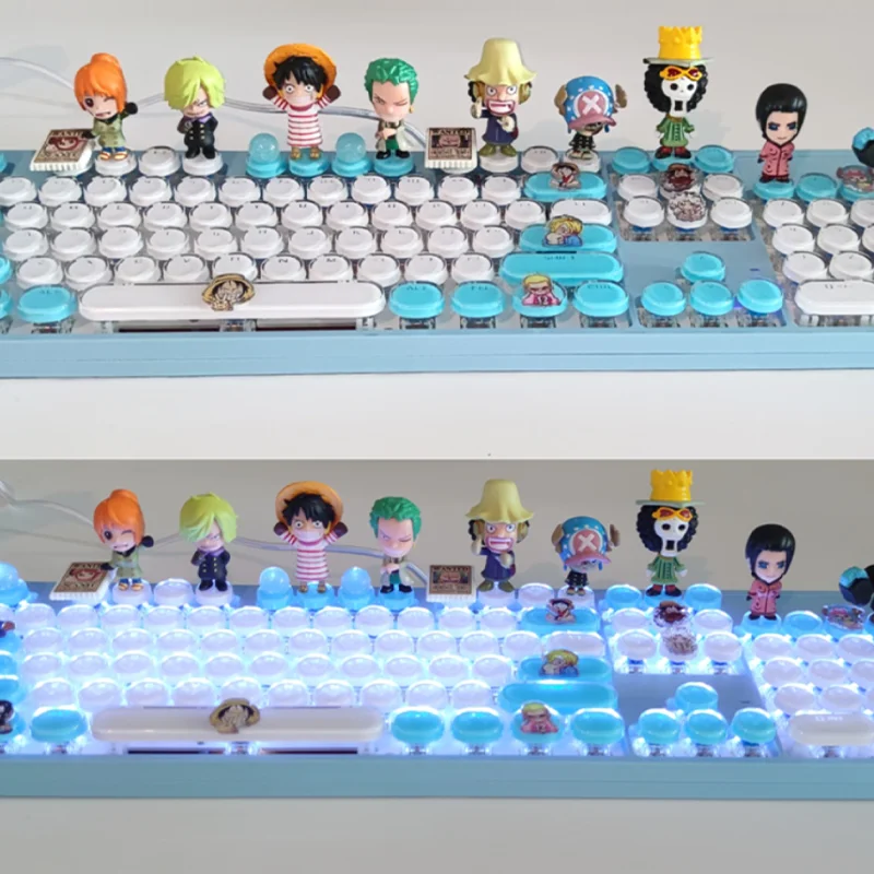 One Piece Luffy 104 Mechanical Keyboard White Wired Hot Swap Green Axis Black Tea Axis Kawaii Mechanical Keyboard Holiday Gift